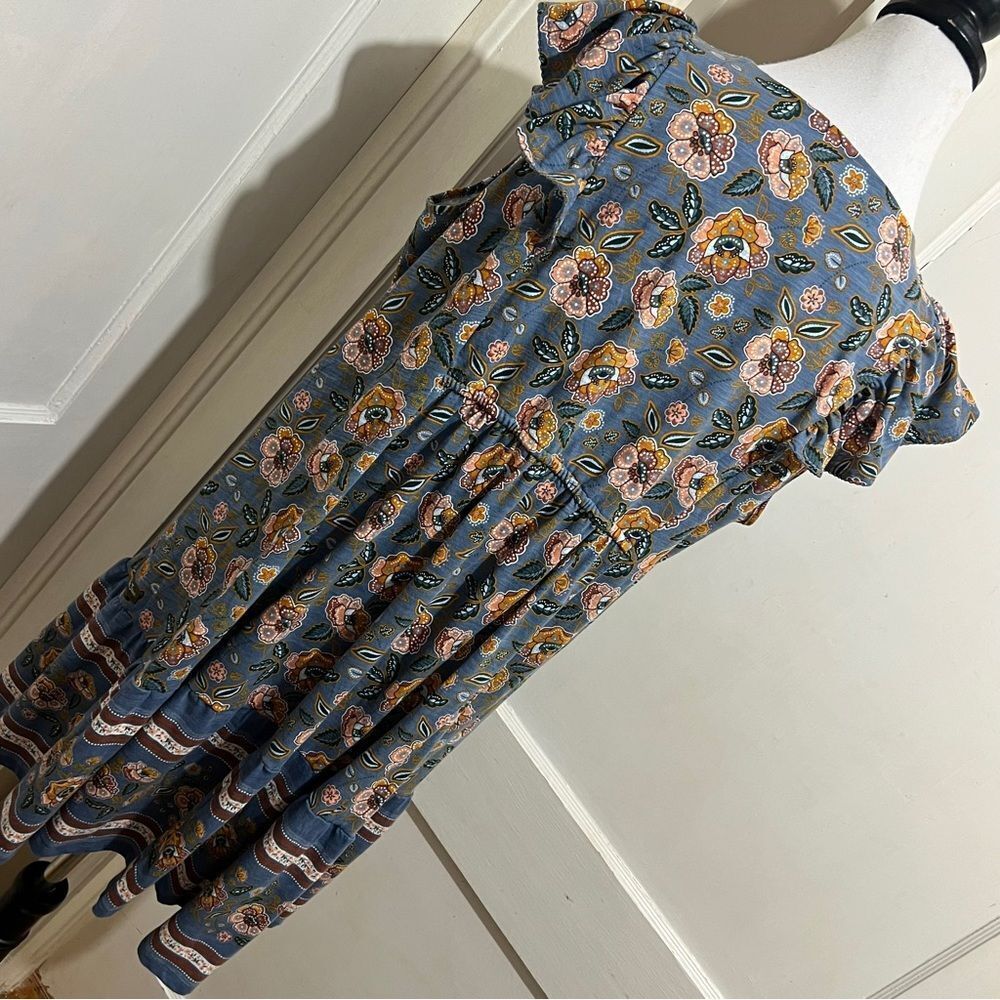 Matilda Jane Blue and Brown Striped Floral Dress Womens Large - Picture 7 of 11